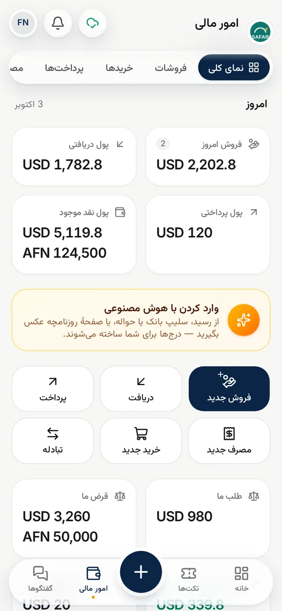 خلاصه پول: فروش، پرداختها و قرضداران