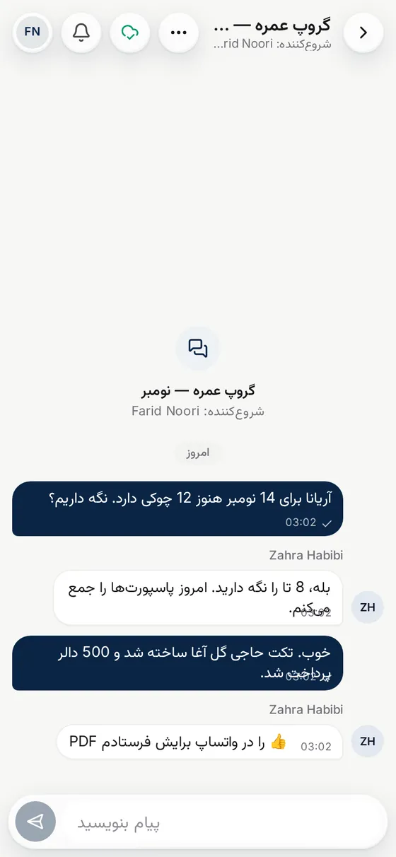 گفتگوی تیم درباره یک بکینگ